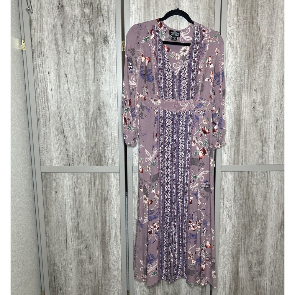 Angie Maxi Dress Women Size M Button Front Bohemian Festival Floral Purple - Picture 2 of 7